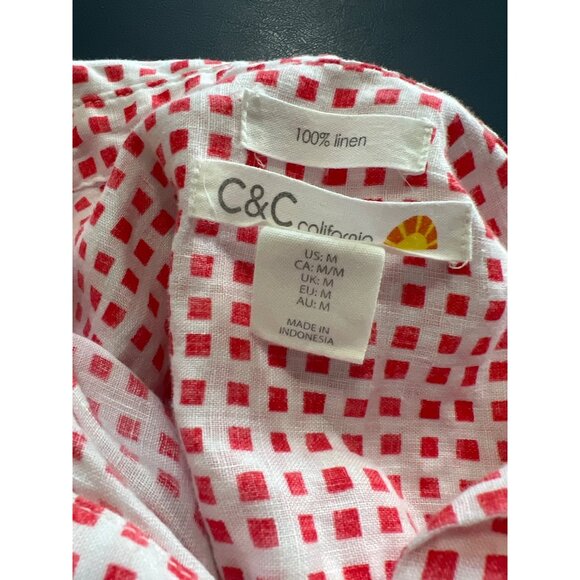 C&C California Red & White Checkered Linen Button-Up Shirt M Coastal Beach - Picture 6 of 11